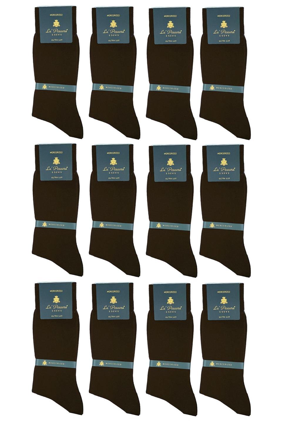 LaPescara Ultra Lüks 12li Acı Kahve Merserize Erkek Klasik Çorap Set