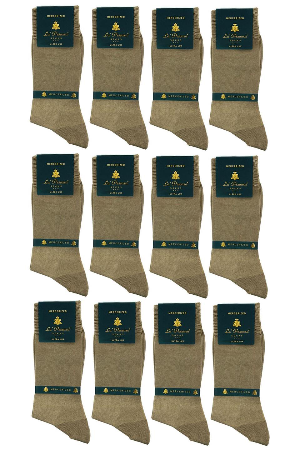 LaPescara Ultra Lüks 12li Bej Merserize Erkek Klasik Çorap Set CRP20