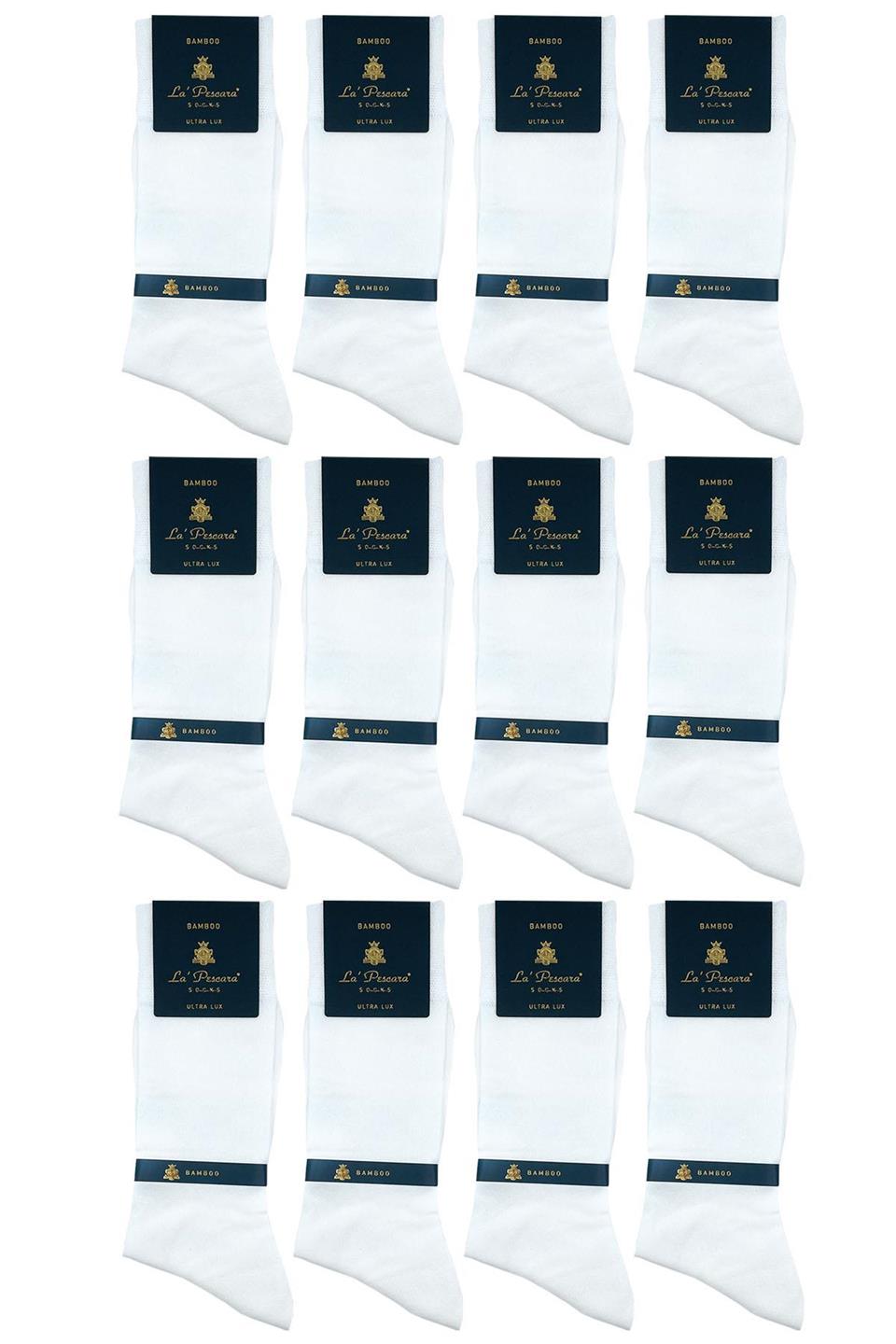 LaPescara Ultra Lüks 12li Beyaz Bambu Erkek Klasik Çorap Set CRP204