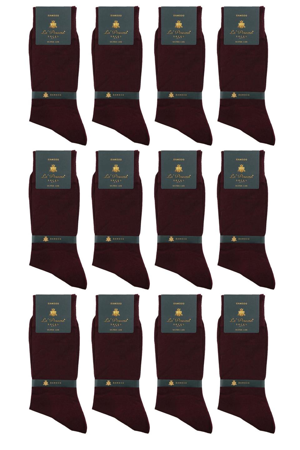 LaPescara Ultra Lüks 12li Bordo Bambu Klasik Erkek Çorap Set CRP187
