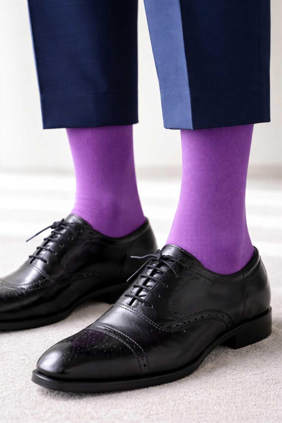 LaPescara Ultra Lüks 12li Düz Mor Merserize Erkek Çorap CRP406