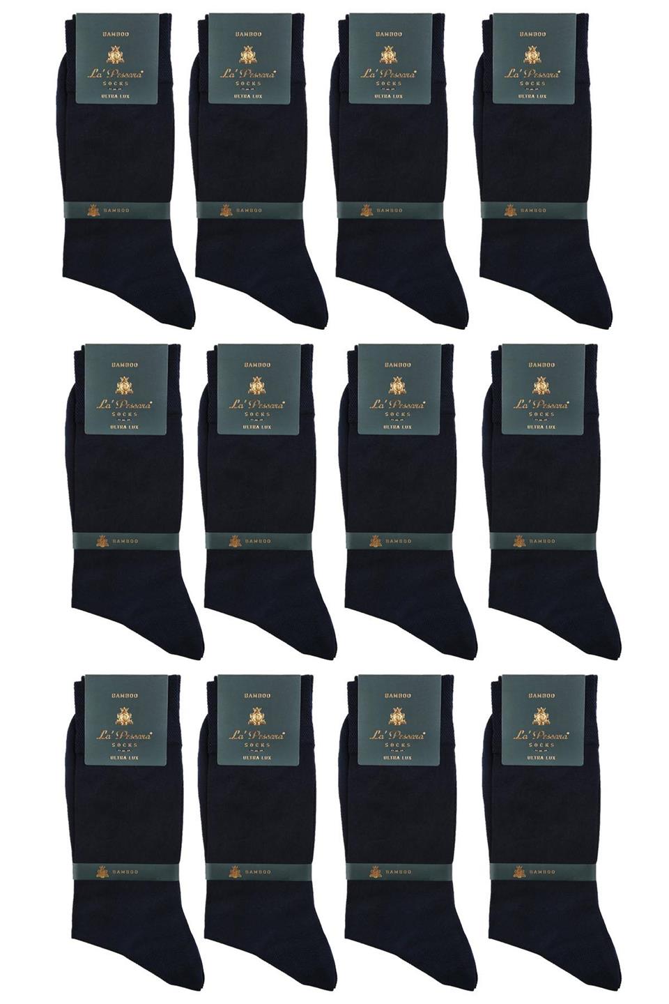 LaPescara Ultra Lüks 12li Lacivert Bambu Klasik Erkek Çorap Set CRP1