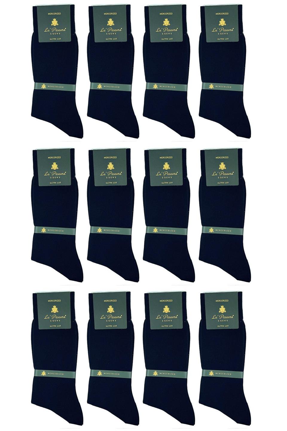 LaPescara Ultra Lüks 12li Lacivert Merserize Erkek Klasik Çorap Set 