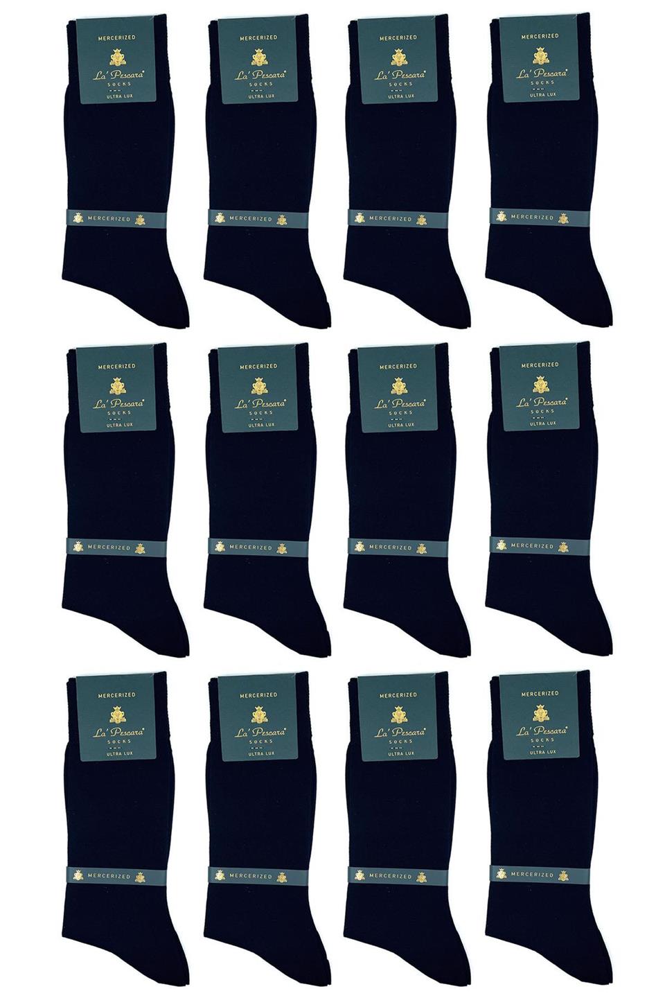 LaPescara Ultra Lüks 12li Siyah Merserize Erkek Klasik Çorap Set CRP