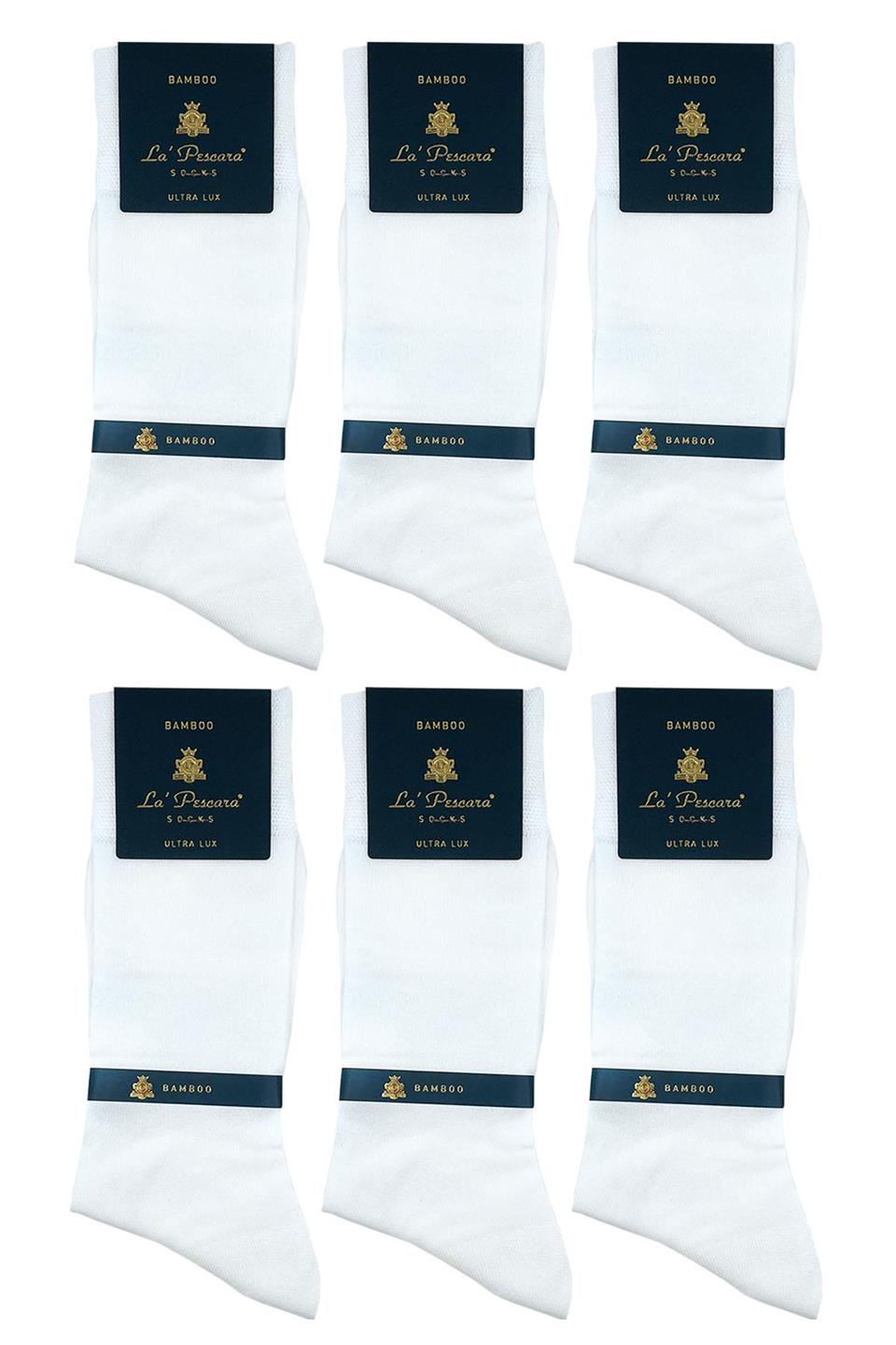 LaPescara Ultra Lüks 6lı Beyaz Bambu Erkek Klasik Çorap Set CRP192