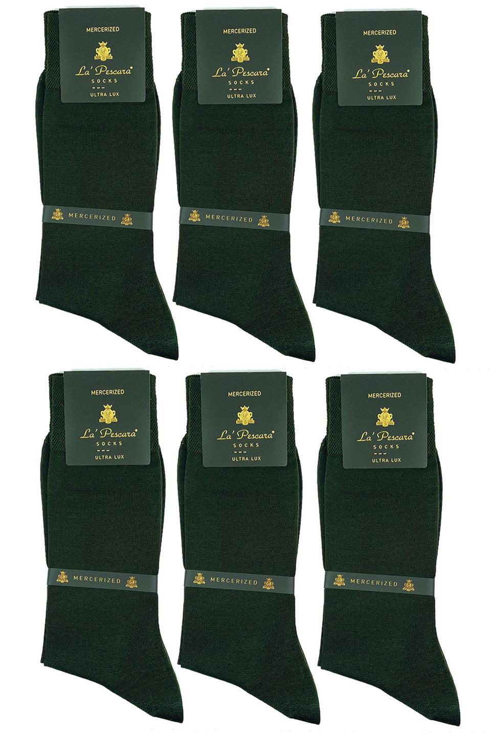 LaPescara Ultra Lüks 6lı Yeşil Merserize Erkek Klasik Çorap Set CRP2