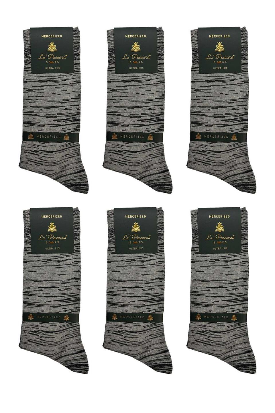 LaPescara Ultra Lüks 6lı Zebra Gri Merserize Erkek Çorap CRP409