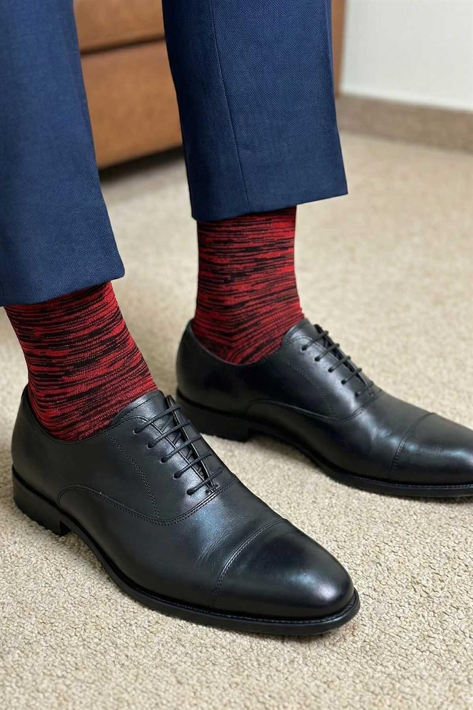 LaPescara Ultra Lüks 6lı Zebra Kırmızı Merserize Erkek Çorap CRP410