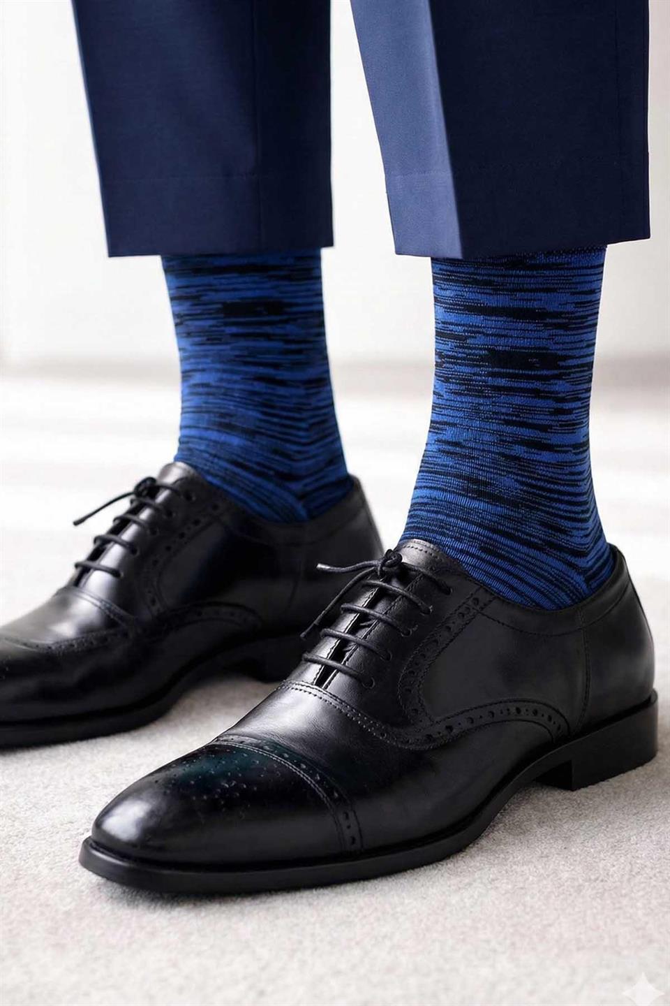 LaPescara Ultra Lüks 6lı Zebra Mavi Merserize Erkek Çorap CRP413