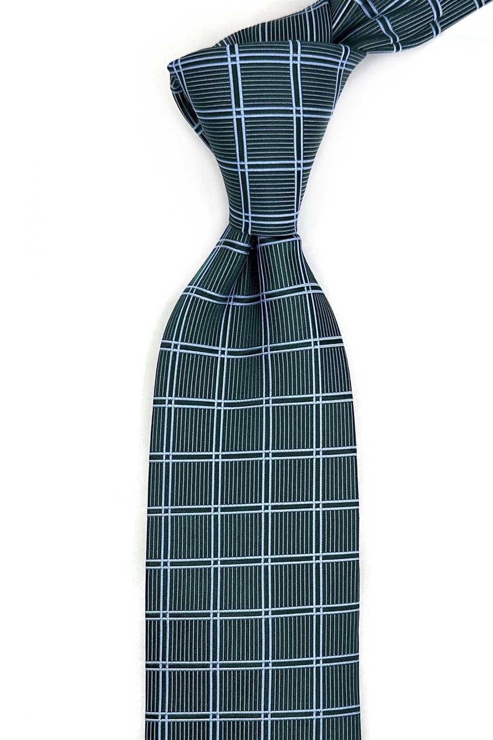 Lesna Style Yeşil Kare Desen İtalyan İpek Kravat İK2252