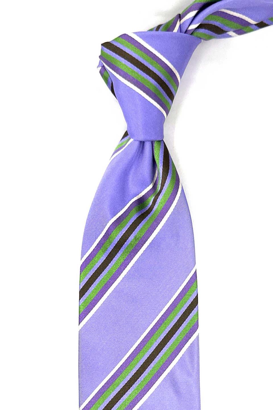 Lila Çizgi Desen İtalyan İpek Kravat İK1681