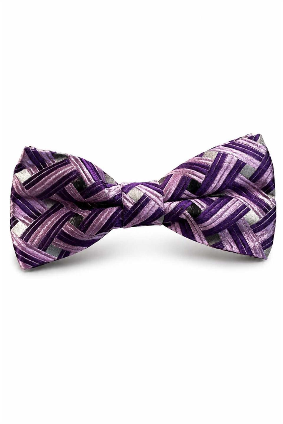 Lila Mor Motif İpek Papyon SB235