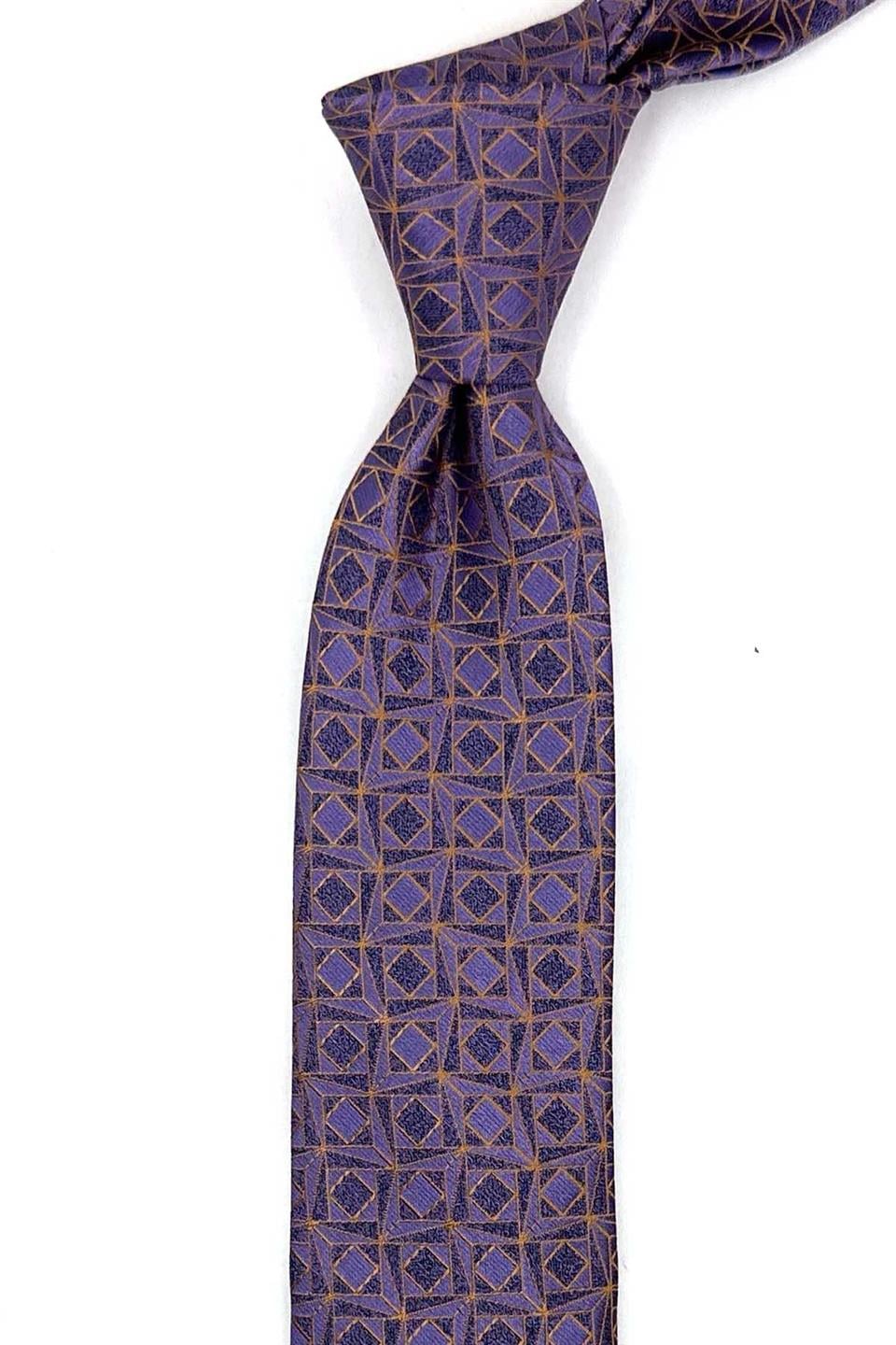 Lila Motif Desen İnce Kravat SK8075