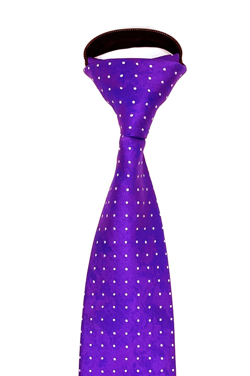 Lila Puantiye Desen Mendilli Fermuarlı Kravat FRMR05