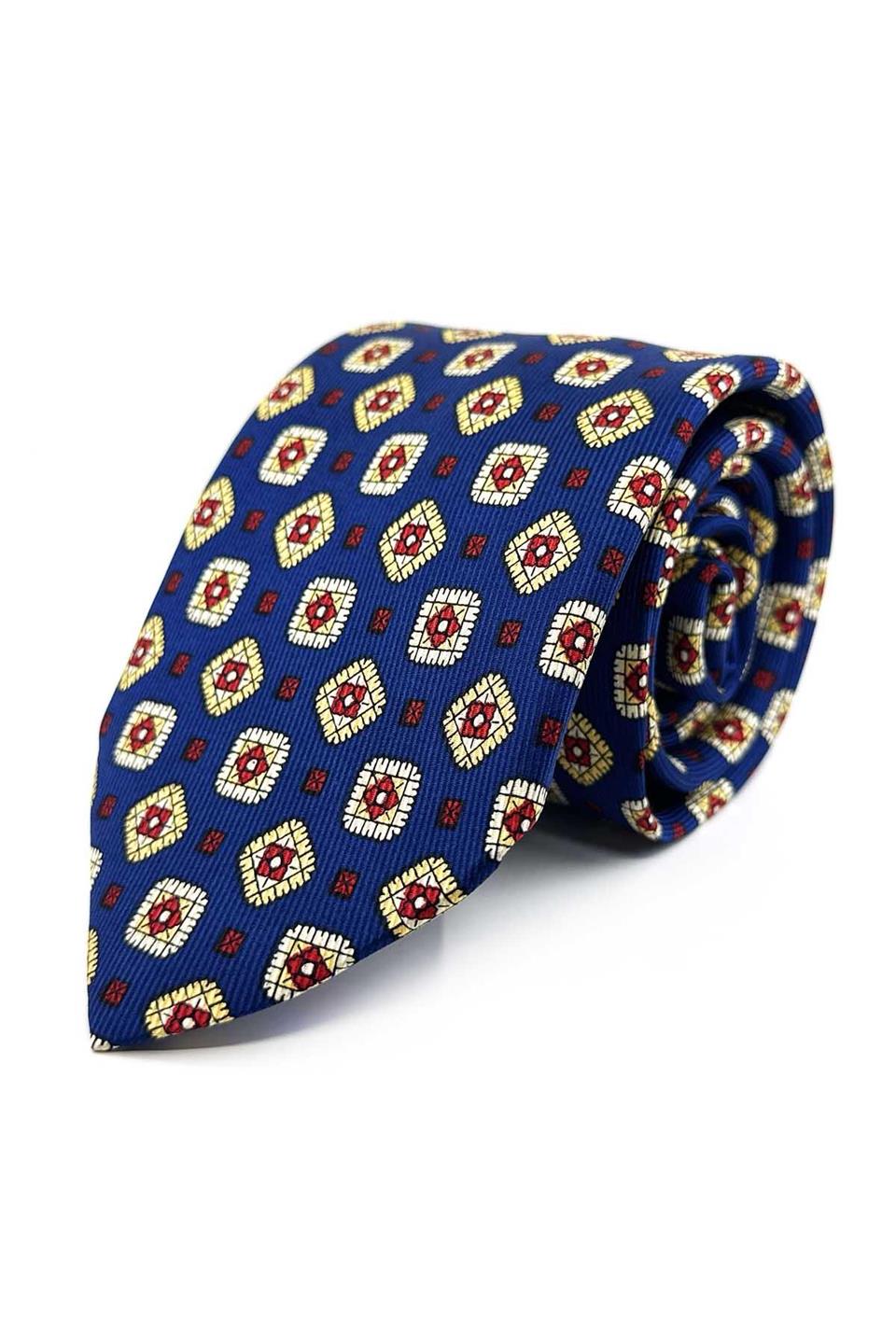 Lucano Style Lacivert Motif Desen İtalyan İpek Kravat İK2372