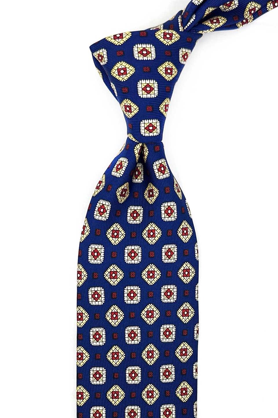 Lucano Style Lacivert Motif Desen İtalyan İpek Kravat İK2372