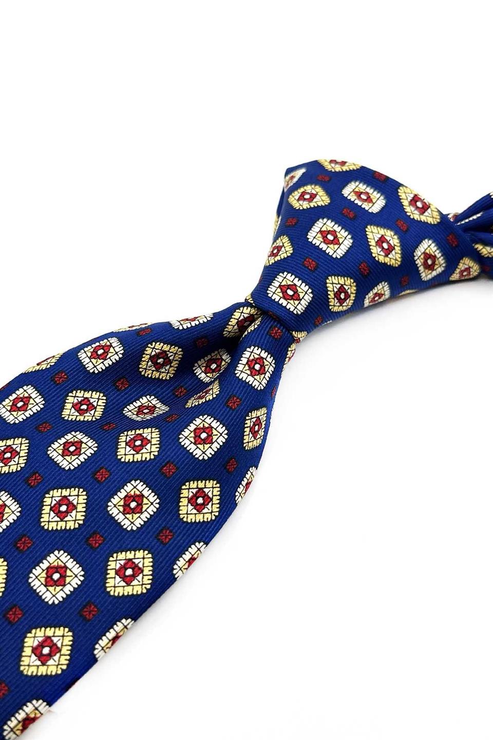 Lucano Style Lacivert Motif Desen İtalyan İpek Kravat İK2372