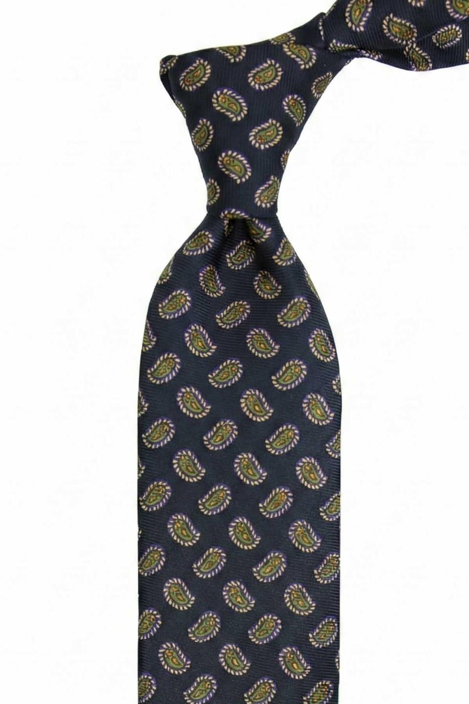 Luino Style Lacivert Şal Desen İtalyan İpek Kravat İK2228