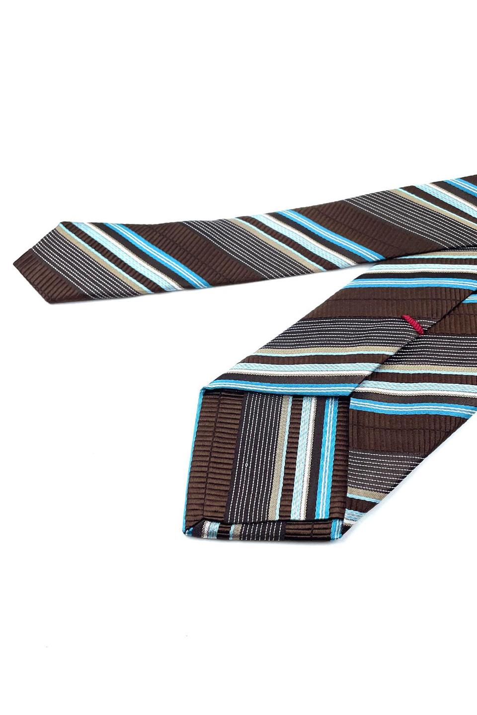 Lusore Style Kahverengi Çizgi Desen İtalyan İpek Kravat İK1350