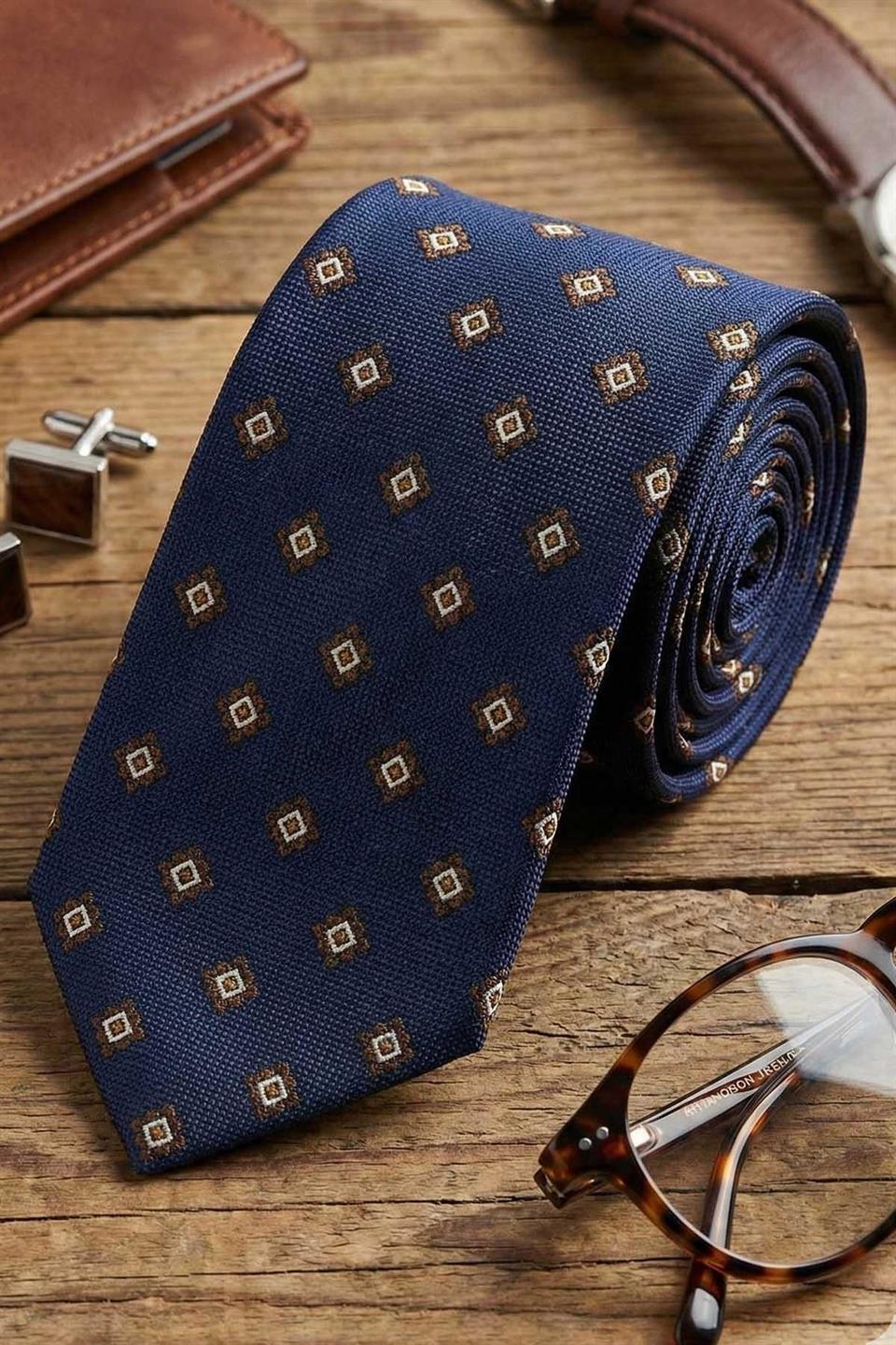 Malesco Style Lacivert Motif Desen İtalyan İpek Kravat İK2246