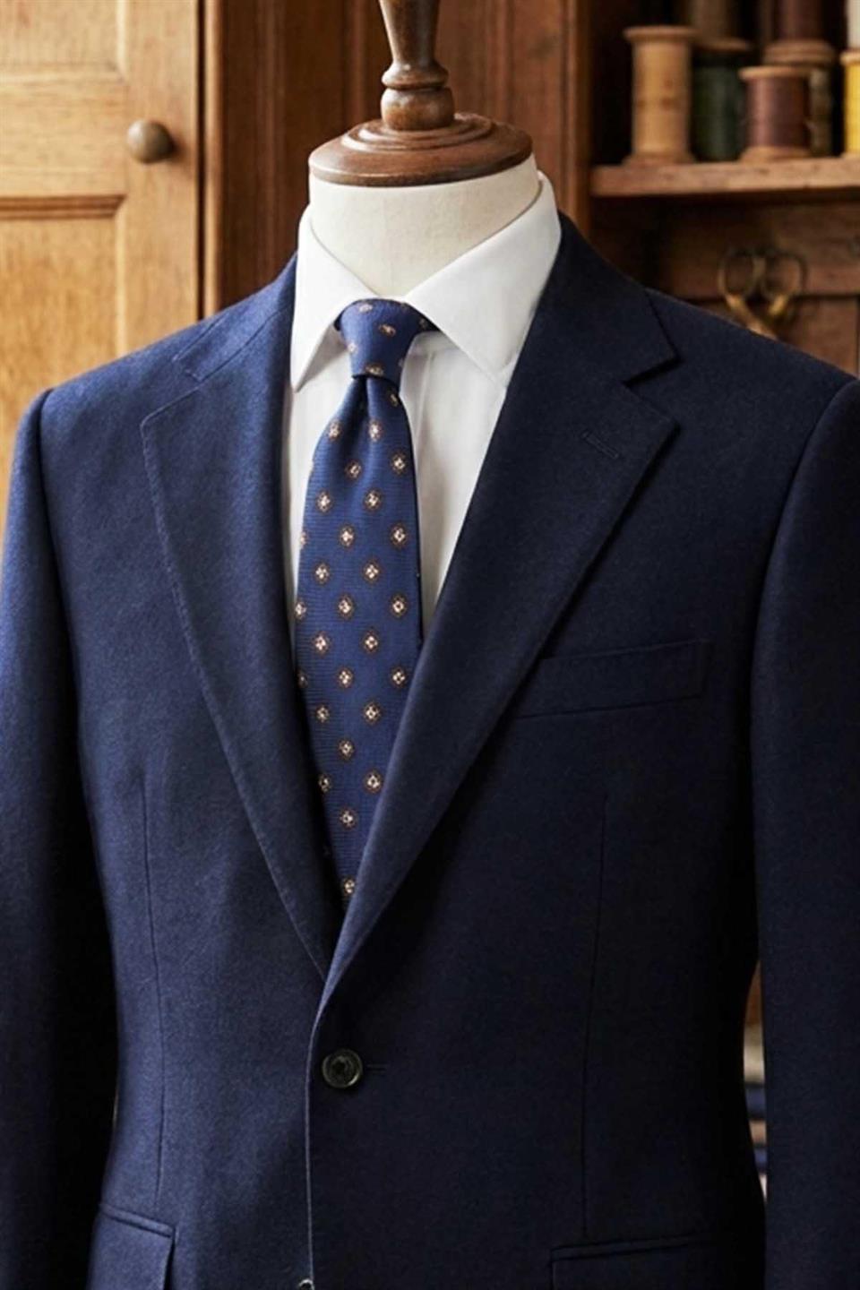 Malesco Style Lacivert Motif Desen İtalyan İpek Kravat İK2246