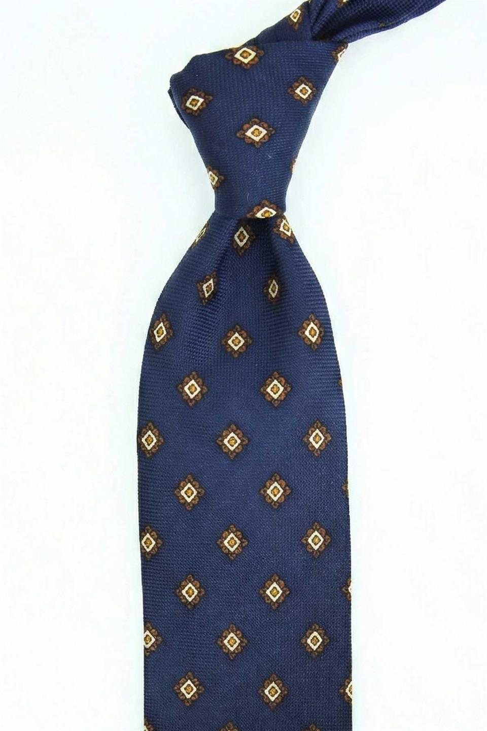 Malesco Style Lacivert Motif Desen İtalyan İpek Kravat İK2246