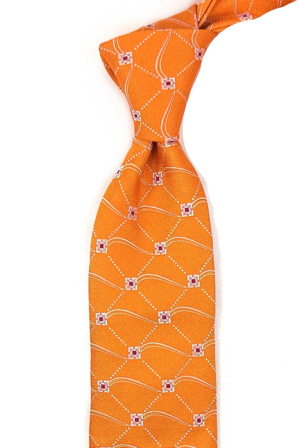 Mallord Style Turuncu Motif Desen İtalyan İpek Kravat İK1982