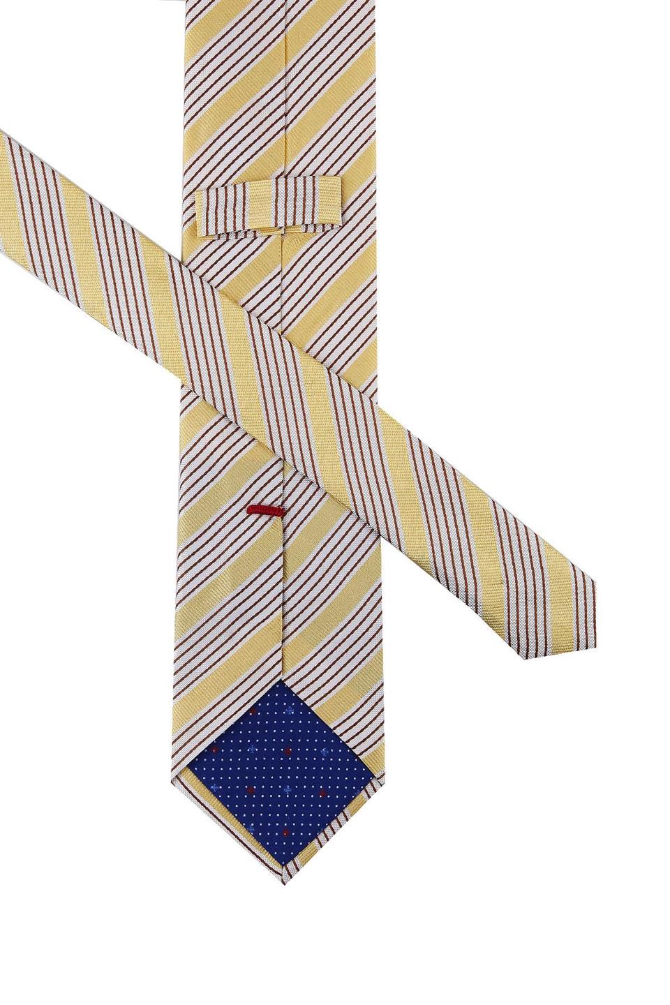 Mandelli Style Sarı Çizgi Desen İtalyan İpek Kravat İK861