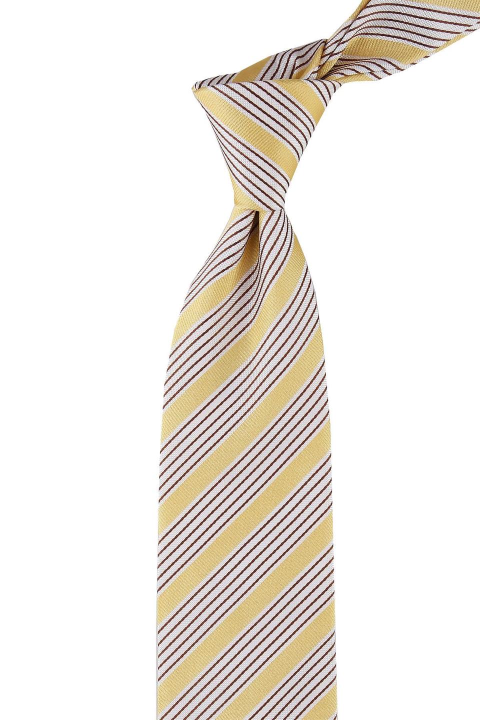 Mandelli Style Sarı Çizgi Desen İtalyan İpek Kravat İK861