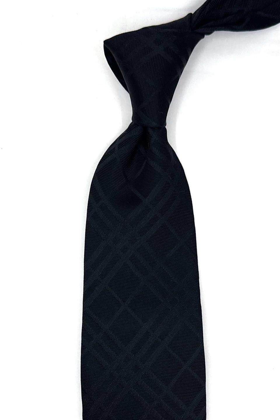 Manzolino Style Siyah Ekose Desen İtalyan İpek Kravat İK1853