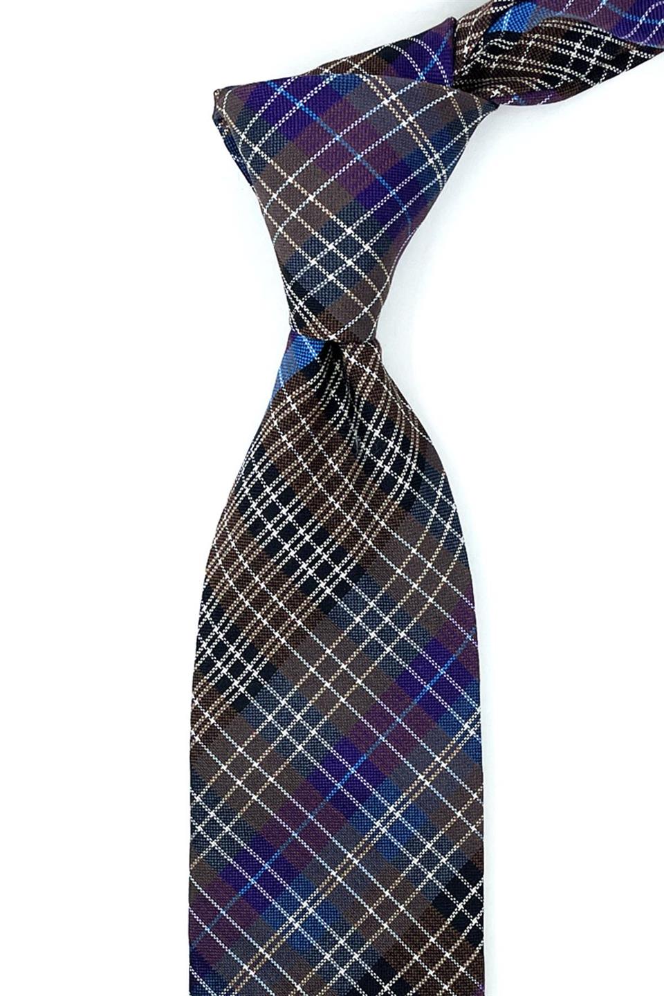 Marcucci Style Kahve Ekose Desen İtalyan İpek Kravat İK963