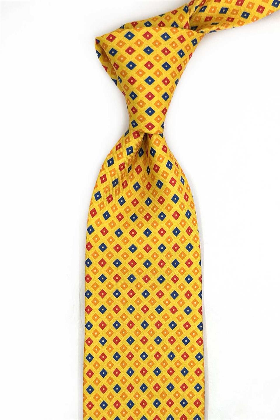 Marmotte Style Sarı Küçük Desen İtalyan İpek Kravat İK2285