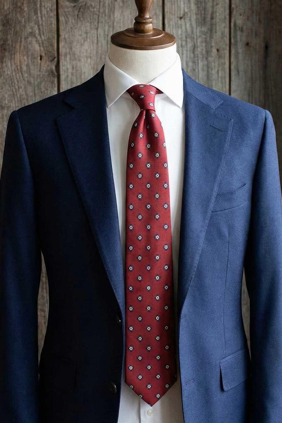 Massagno Style Bordo Motif Desen İtalyan İpek Kravat İK2222