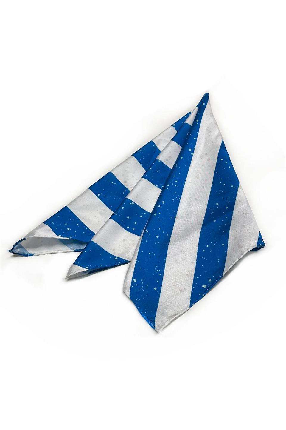 Mavi - Beyaz Çizgi Desen Fular Bandana 55-55 cm  KDNF14