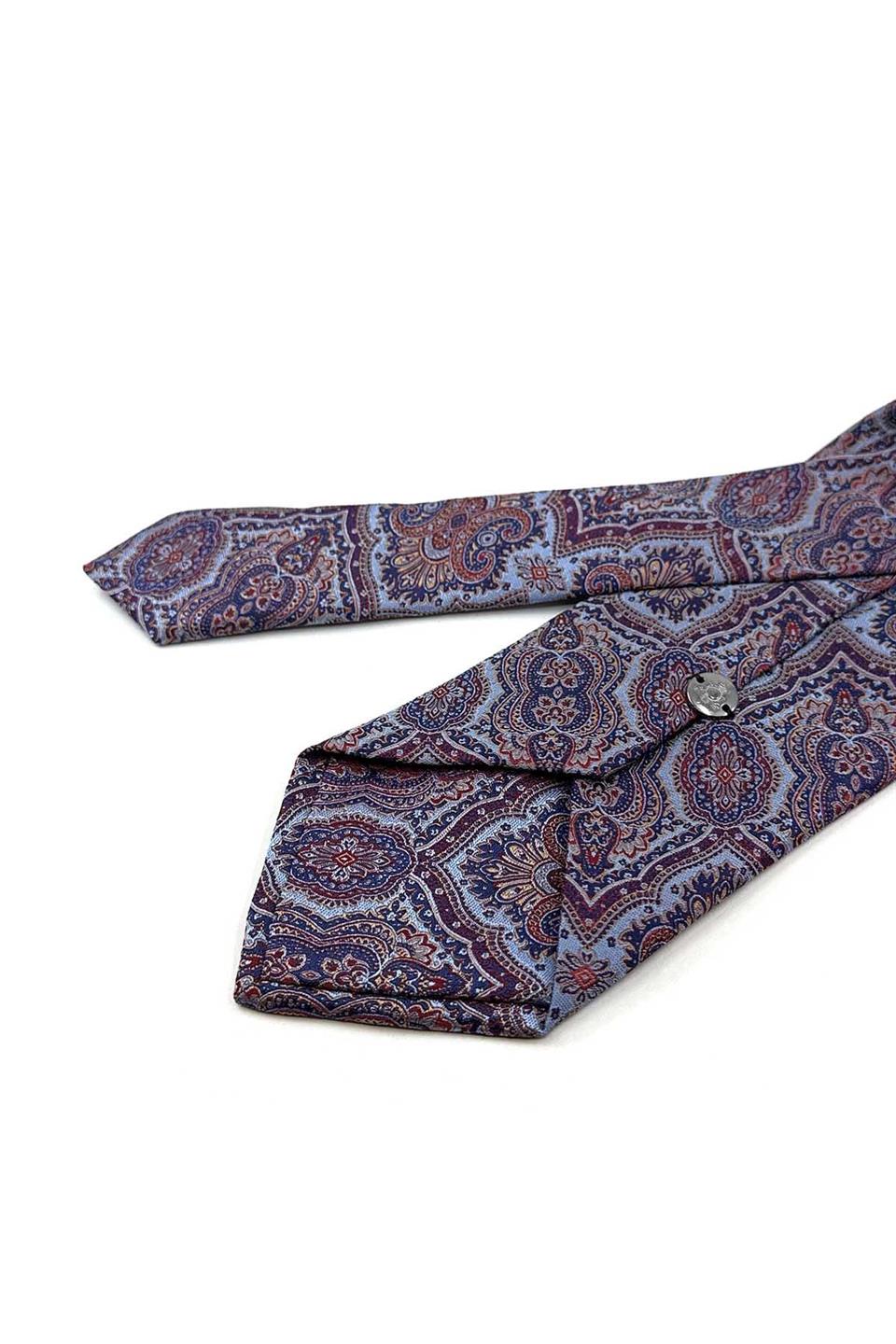 Mavi - Bordo Motif Desen Mendilli Klasik Kravat KK13324