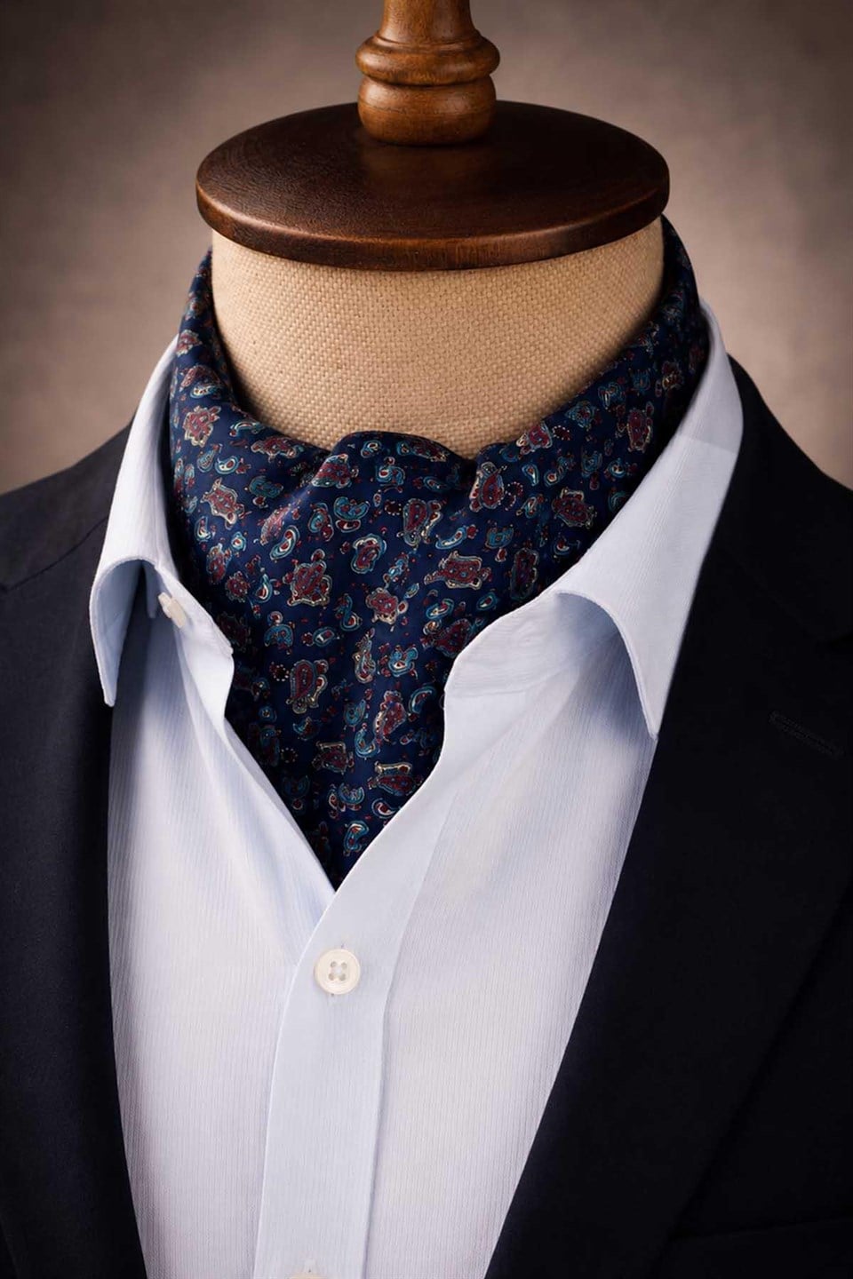 Mavi Bordo Şal Desen İtalyan İpek Ascot Kravat SAC100