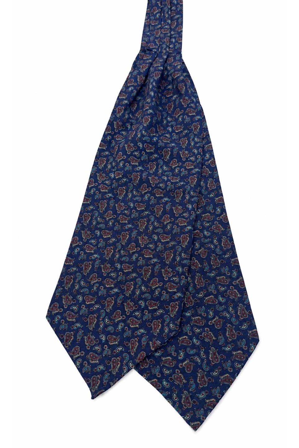 Mavi Bordo Şal Desen İtalyan İpek Ascot Kravat SAC100