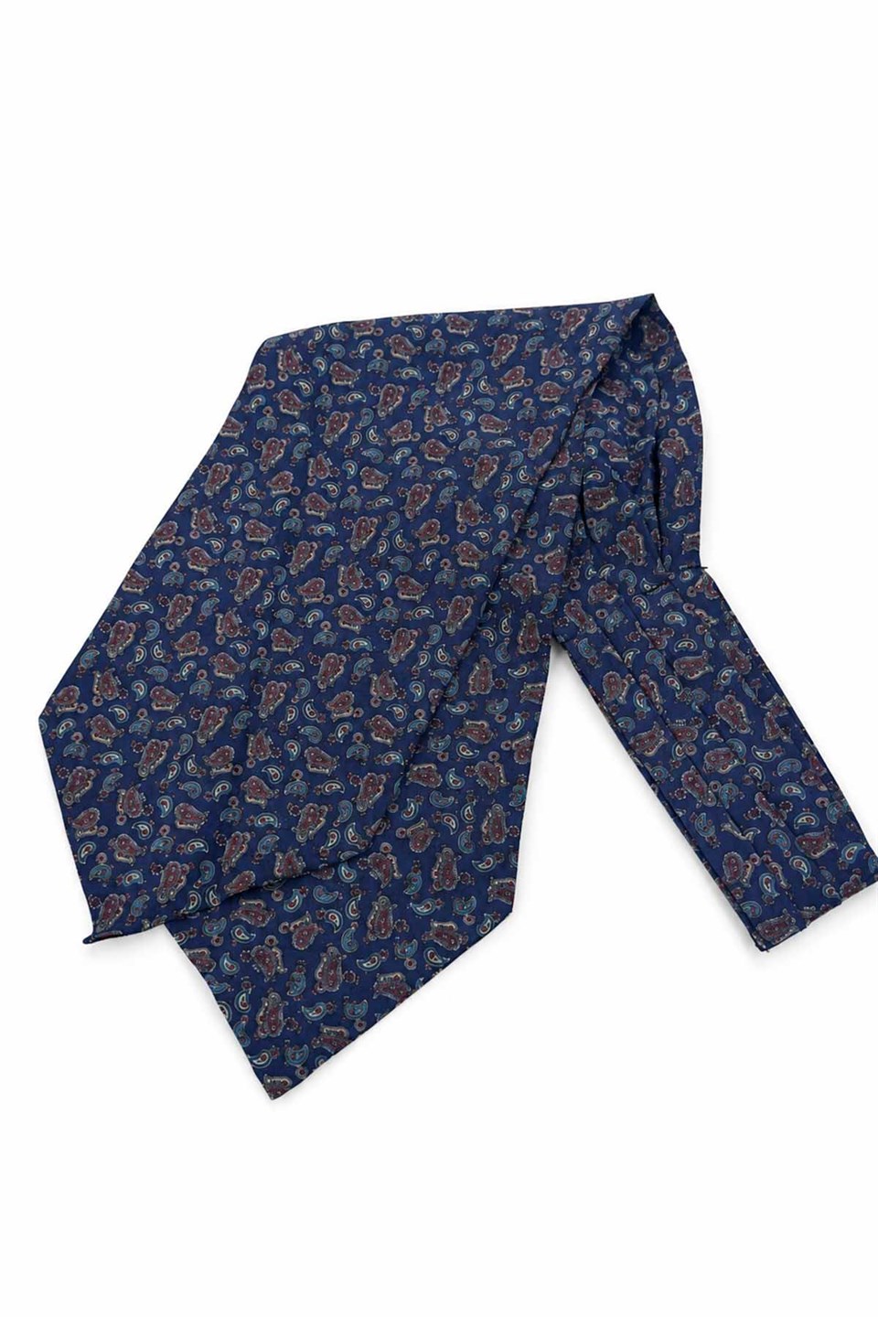 Mavi Bordo Şal Desen İtalyan İpek Ascot Kravat SAC100