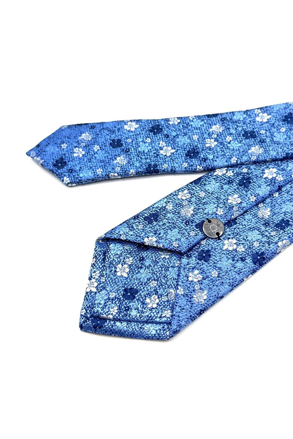 Mavi Çiçek Desen İnce Kravat SK7937