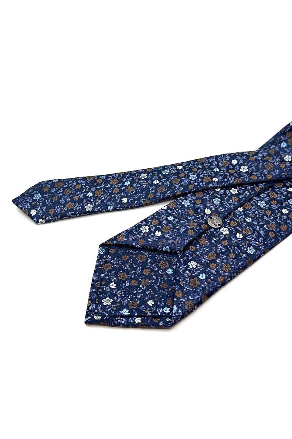 Mavi Çiçek Desen Mendilli Klasik Kravat KK12975