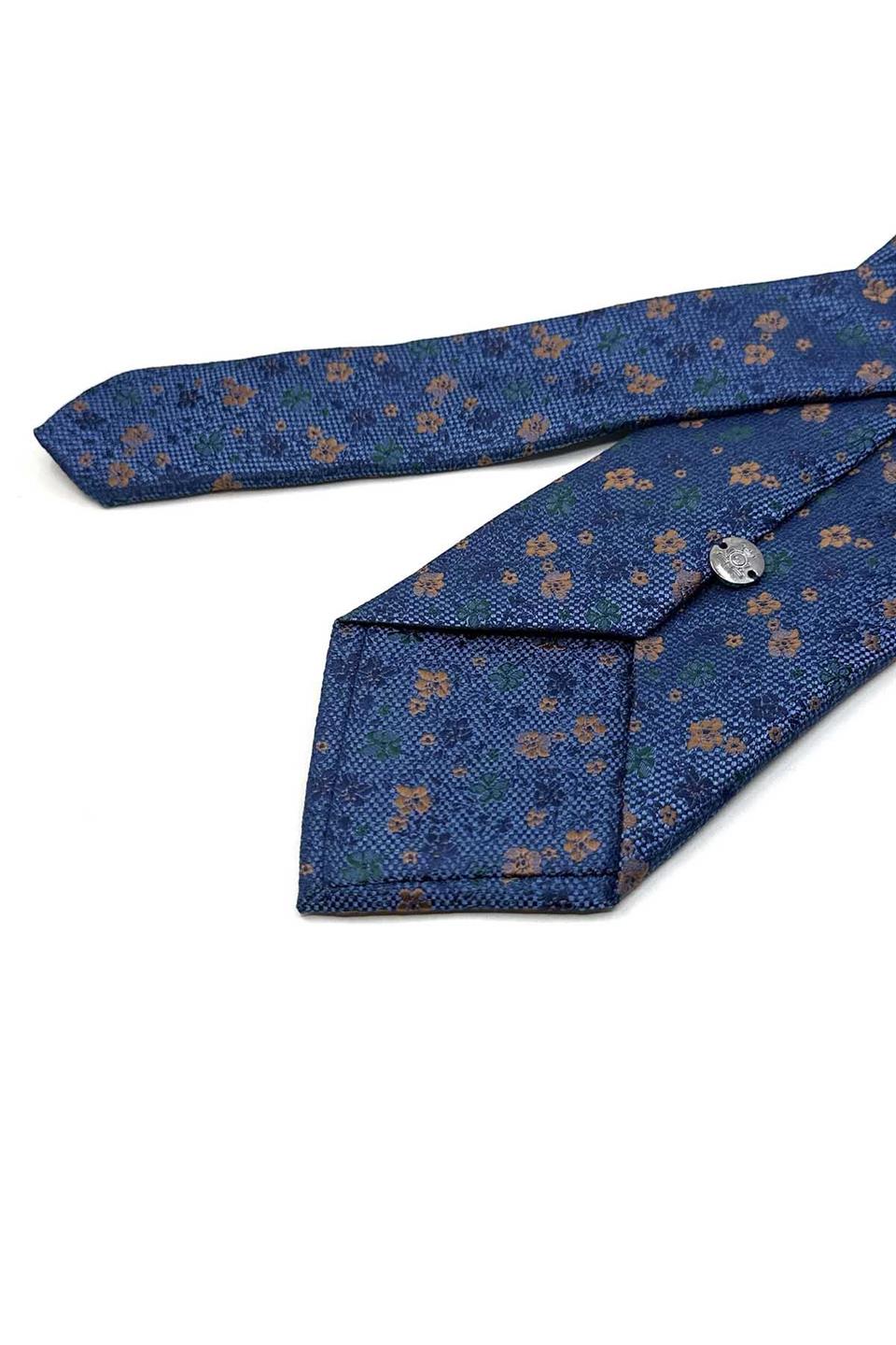 Mavi Çiçek Desen Mendilli Klasik Kravat KK13438
