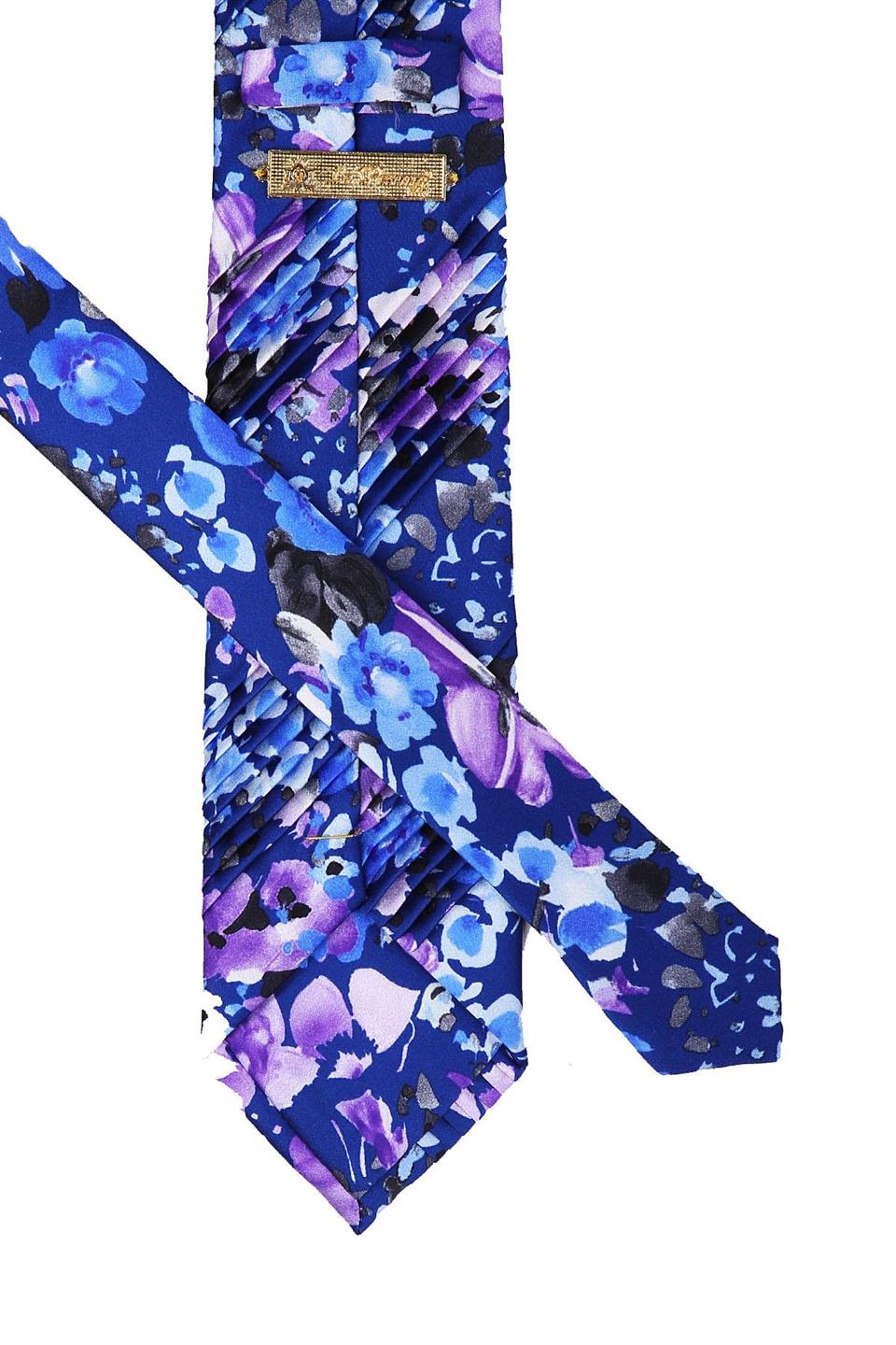 Mavi Çiçek Desen Piliseli İpek Kravat EST41