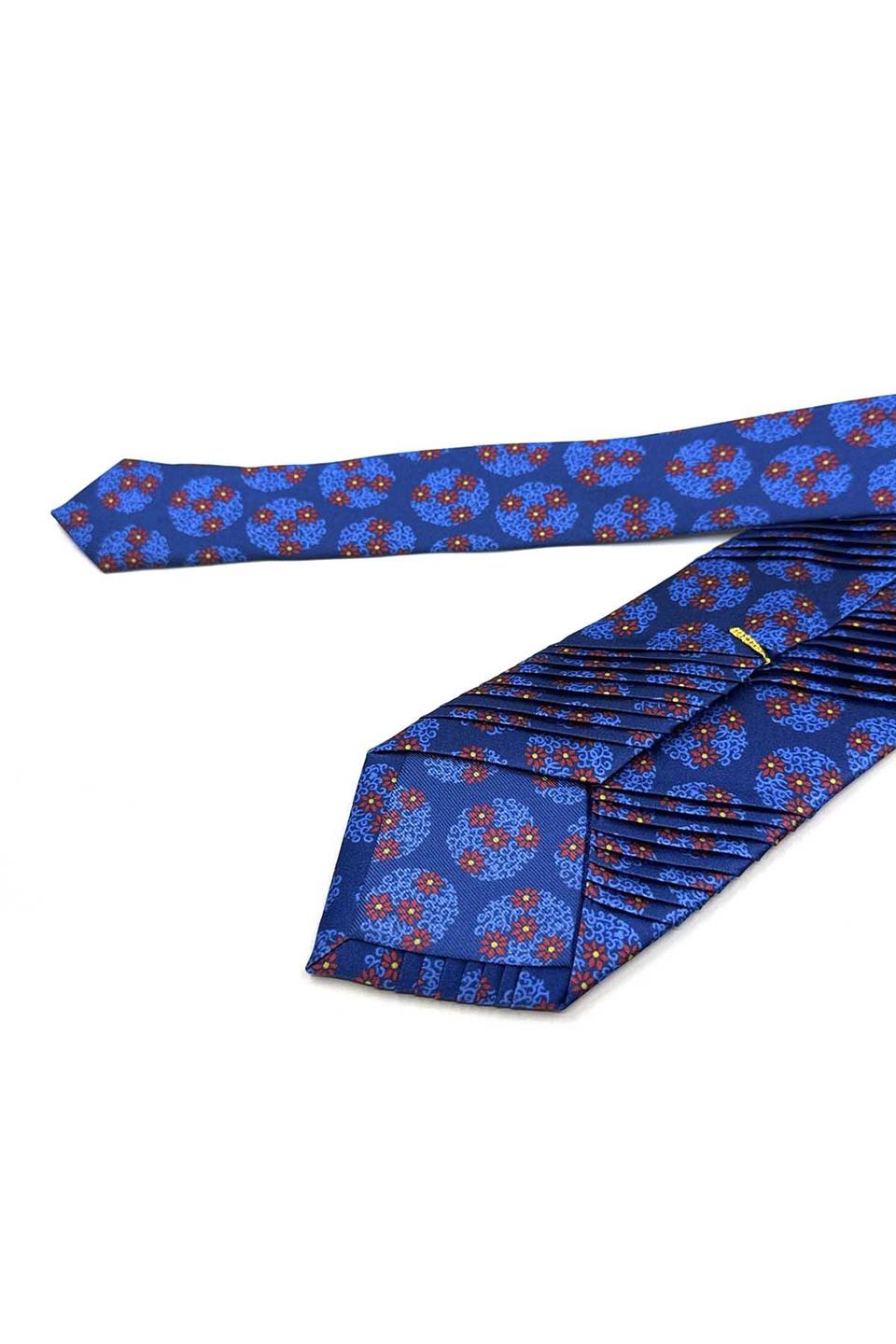 Mavi Çiçek Desen Piliseli İtalyan İpek Kravat EST210