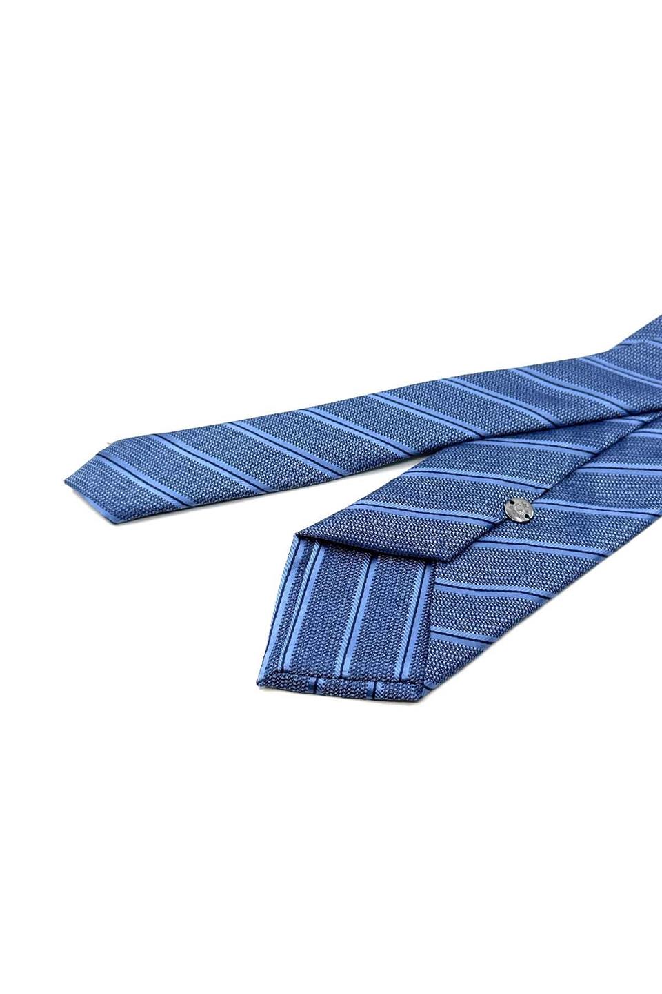 Mavi Çizgi Desen Mendilli Klasik Kravat KK12552