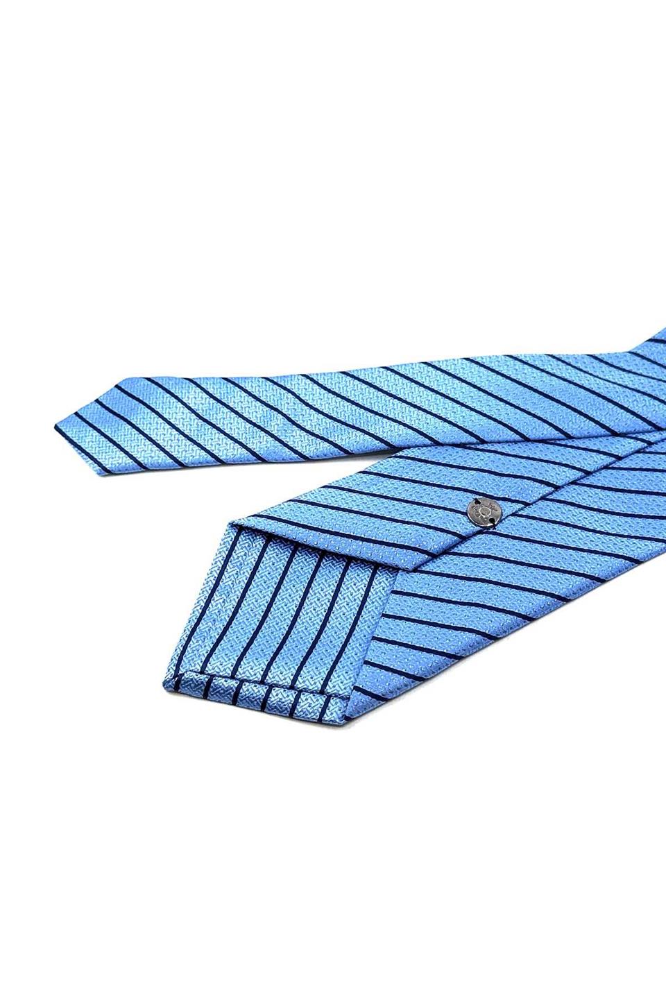 Mavi Çizgi Desen Mendilli Klasik Kravat KK12328