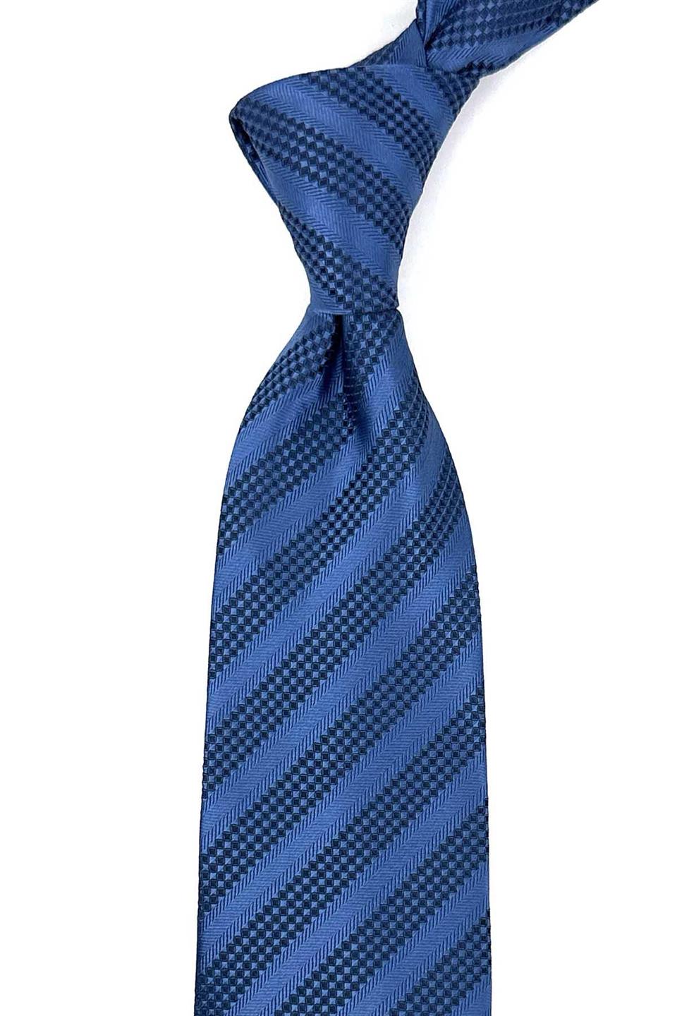 Mavi Çizgi Desen Mendilli Klasik Kravat KK12313