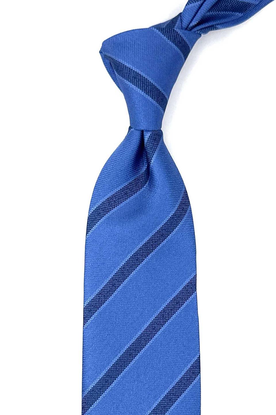 Mavi Çizgi Desen Mendilli Klasik Kravat KK12668