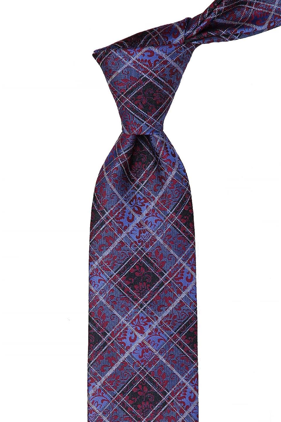 Mavi Ekose Desen Mendilli Klasik Kravat KK10585