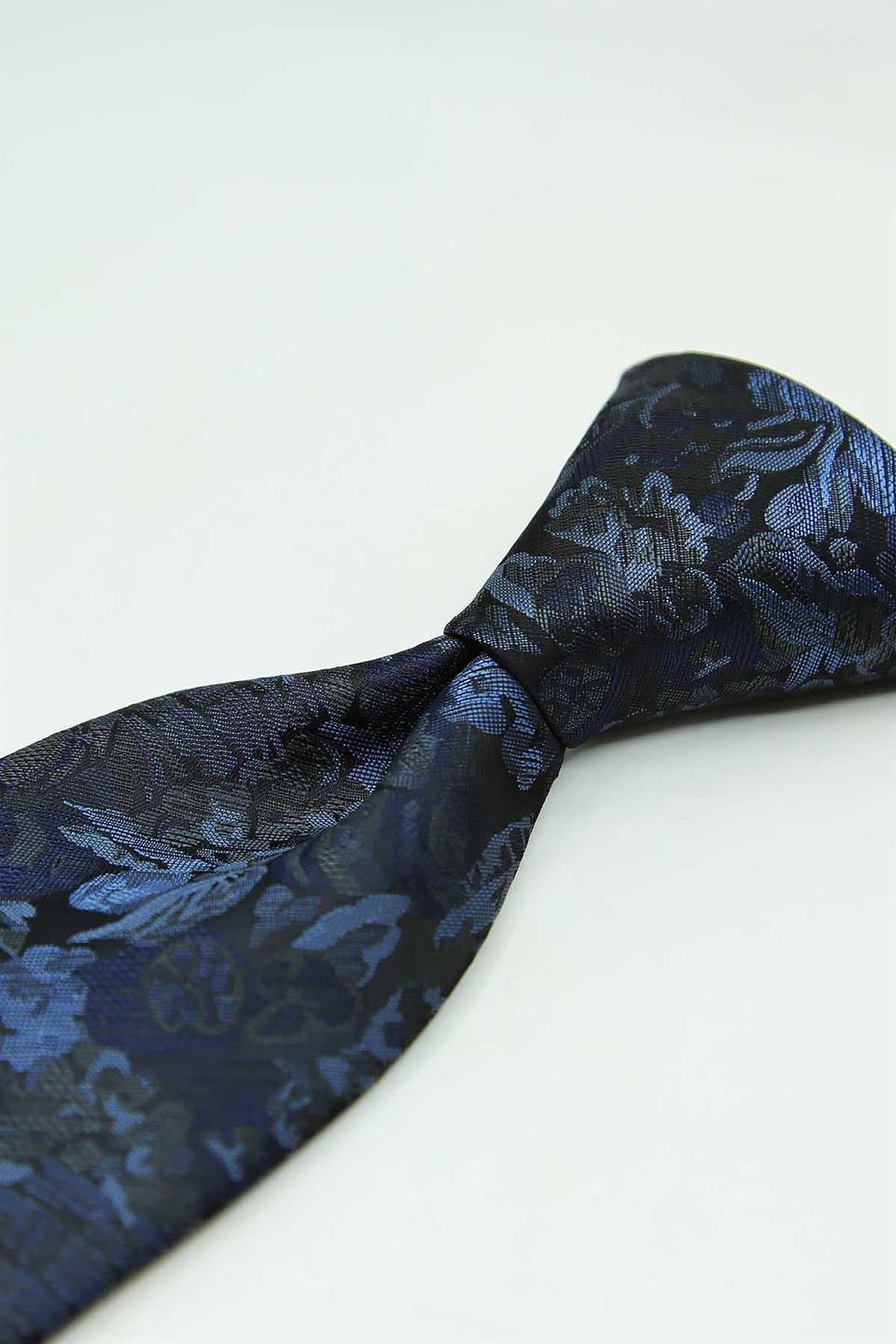 Mavi - Füme Çiçek Kravat