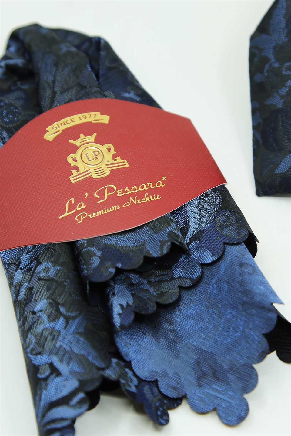 Mavi - Füme Çiçek Kravat